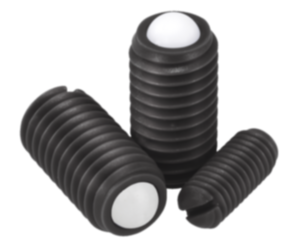 Verende drukstukken met sleuf en kogel uit POM Verende drukstukken met sleuf en kogel uit POM