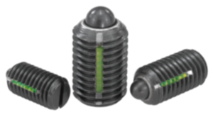 Verende drukstukken met gleuf en drukpen, staal, met schroefborging Verende drukstukken met gleuf en drukpen, staal, met schroefborging