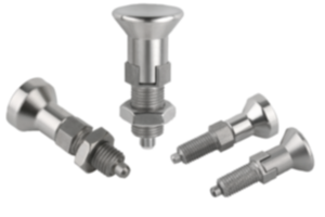 Indexing plungers, stainless steel with stainless steel mushroom grip - inch Indexing plungers, stainless steel with stainless steel mushroom grip - inch