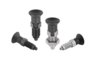 Premium - Indexing plungers, steel or stainless steel with plastic mushroom grip and cylindrical indexing pin Premium - Indexing plungers, steel or stainless steel with plastic mushroom grip and cylindrical indexing pin