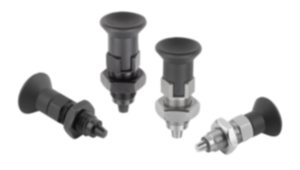 Premium - Indexing plungers, steel or stainless steel with plastic mushroom grip and tapered indexing pin Premium - Indexing plungers, steel or stainless steel with plastic mushroom grip and tapered indexing pin