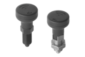 Indexing plungers, steel or stainless steel with status sensor and plastic mushroom grip Indexing plungers, steel or stainless steel with status sensor and plastic mushroom grip