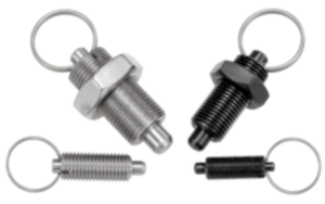 Indexing plungers, steel or stainless steel without collar, with stainless steel pull ring Indexing plungers, steel or stainless steel without collar, with stainless steel pull ring