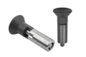 Indexing plungers, steel or stainless steel, smooth version without collar, with plastic mushroom grip Indexing plungers, steel or stainless steel, smooth version without collar, with plastic mushroom grip