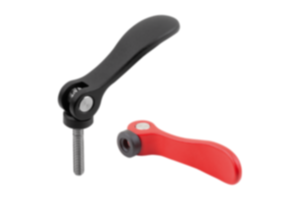 Cam levers, aluminium with internal or external thread, plastic thrust washer and steel or stainless steel stud Cam levers, aluminium with internal or external thread, plastic thrust washer and steel or stainless steel stud