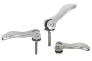 Cam levers, steel, with internal and external thread, plastic-metal thrust washer and steel stud Cam levers, steel, with internal and external thread, plastic-metal thrust washer and steel stud