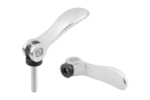 Cam levers, steel with internal or external thread, plastic thrust washer and steel stud Cam levers, steel with internal or external thread, plastic thrust washer and steel stud