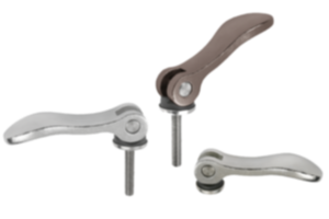 Cam levers, stainless steel, with internal and external thread, plastic-metal thrust washer stainless steel stud Cam levers, stainless steel, with internal and external thread, plastic-metal thrust washer stainless steel stud