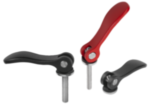 Cam levers, aluminium, with internal and external thread, plastic/metal thrust washer and steel or stainless steel stud Cam levers, aluminium, with internal and external thread, plastic/metal thrust washer and steel or stainless steel stud