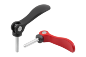 Cam levers, aluminium, adjustable with external thread, plastic thrust washer and steel or stainless steel stud Cam levers, aluminium, adjustable with external thread, plastic thrust washer and steel or stainless steel stud