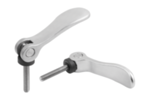 Cam levers, stainless steel, adjustable with external thread, plastic thrust washer and stainless steel stud Cam levers, stainless steel, adjustable with external thread, plastic thrust washer and stainless steel stud