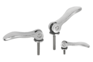 Cam levers, steel, adjustable with external thread, plastic-metal thrust washer and steel stud Cam levers, steel, adjustable with external thread, plastic-metal thrust washer and steel stud