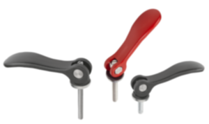 Cam levers, aluminium, adjustable with external thread, plastic-metal thrust washer and steel or stainless steel stud Cam levers, aluminium, adjustable with external thread, plastic-metal thrust washer and steel or stainless steel stud