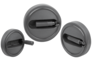 Handwheels with fold-down cylinder grip Handwheels with fold-down cylinder grip