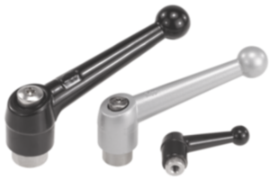 Klemhefboom zinkspuitgietwerk met binnendraad, zwart en zilver, schroefdraadinsert roestvrij staal Klemhefboom zinkspuitgietwerk met binnendraad, zwart en zilver, schroefdraadinsert roestvrij staal
