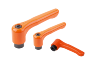 Klemhefboom zinkspuitgietwerk, vlak, met binnendraad, zijdemat zuiver oranje, schroefdraadinsert staal gebruineerd Klemhefboom zinkspuitgietwerk, vlak, met binnendraad, zijdemat zuiver oranje, schroefdraadinsert staal gebruineerd