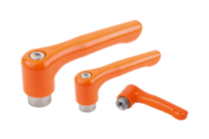 Clamping levers, die-cast zinc, flat with internal thread, pure orange satin finish, threaded insert stainless steel Clamping levers, die-cast zinc, flat with internal thread, pure orange satin finish, threaded insert stainless steel