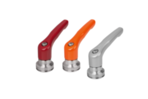 Clamping levers, die-cast zinc with internal thread and clamping force intensifier, satin finish, threaded insert stainless steel Clamping levers, die-cast zinc with internal thread and clamping force intensifier, satin finish, threaded insert stainless steel
