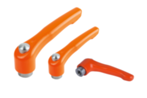 Klemhefboom zinkspuitgietwerk met binnendraad en beschermkap, zijdemat zuiver oranje, schroefdraadinsert roestvrij staal Klemhefboom zinkspuitgietwerk met binnendraad en beschermkap, zijdemat zuiver oranje, schroefdraadinsert roestvrij staal