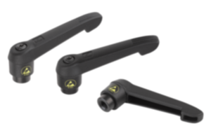 Clamping levers, plastic, antistatic with internal thread, threaded insert black oxidised steel Clamping levers, plastic, antistatic with internal thread, threaded insert black oxidised steel