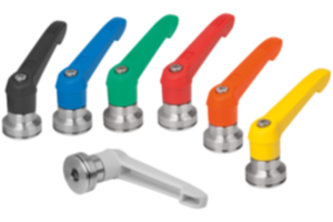 Manette indexable en plastique avec taraudage et palier anti-friction, insert taraudé en inox Manette indexable en plastique avec taraudage et palier anti-friction, insert taraudé en inox