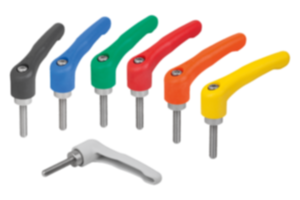 Clamping levers, plastic with external thread, threaded insert stainless steel Clamping levers, plastic with external thread, threaded insert stainless steel