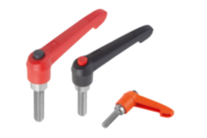 Manette indexable en plastique avec filetage et bouton-pression, insert fileté en inox Manette indexable en plastique avec filetage et bouton-pression, insert fileté en inox