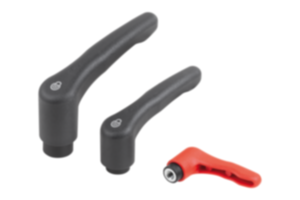 Clamping levers, plastic, with internal thread and safety function, threaded insert blue passivated steel Clamping levers, plastic, with internal thread and safety function, threaded insert blue passivated steel