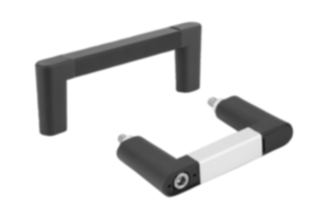 Pull handles, aluminium with plastic grip legs and caps, mounted from front Pull handles, aluminium with plastic grip legs and caps, mounted from front