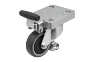 Elevating castors with integrated machine foot, antistatic for aluminium profiles Elevating castors with integrated machine foot, antistatic for aluminium profiles