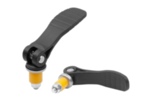 Cam levers, plastic with elastomer lock, plastic thrust washer and steel stud Cam levers, plastic with elastomer lock, plastic thrust washer and steel stud