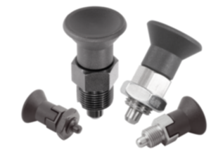 Indexing plungers, steel or stainless steel, short version with plastic mushroom grip - inch Indexing plungers, steel or stainless steel, short version with plastic mushroom grip - inch