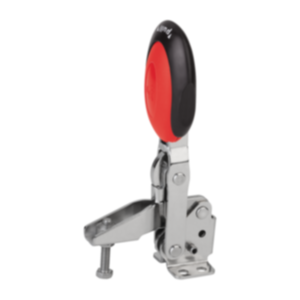 Snelspanner verticaal met veiligheidsvergrendeling met horizontale voet en verstelbare aandrukspindel, rvs Snelspanner verticaal met veiligheidsvergrendeling met horizontale voet en verstelbare aandrukspindel, rvs