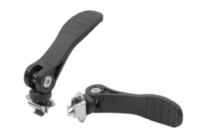 Cam levers, plastic with quick lock, plastic thrust washer and steel locking pin Cam levers, plastic with quick lock, plastic thrust washer and steel locking pin