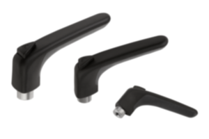 Clamping levers, plastic, ergonomic, with internal thread, threaded insert blue passivated steel Clamping levers, plastic, ergonomic, with internal thread, threaded insert blue passivated steel