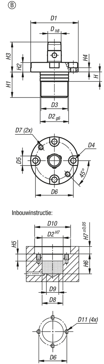 Positioneercilinder pneumatisch, vorm B