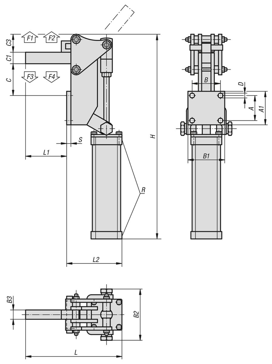 Pneumatische spanner verticaal zware uitvoering