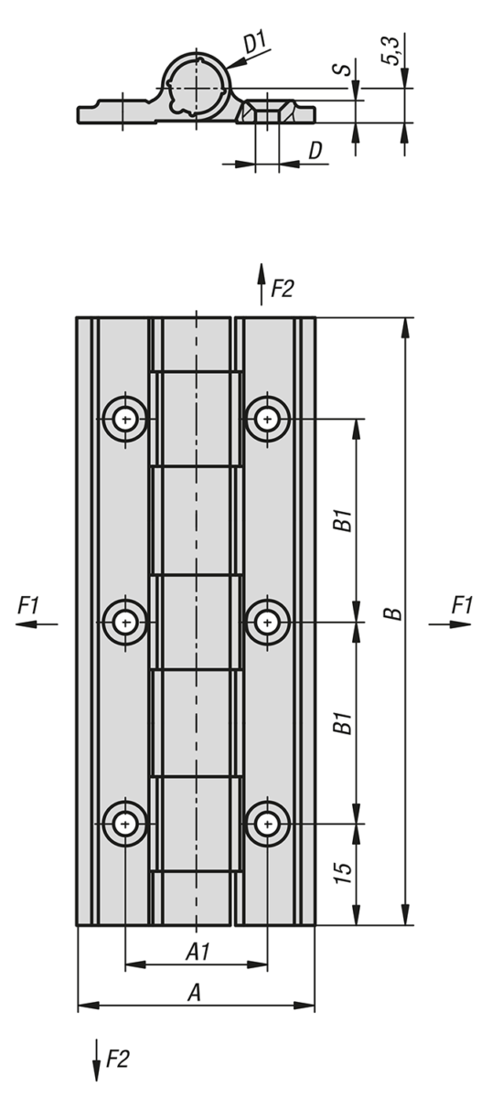 Veerscharnieren Aluminiumprofiel-spanveerscharnieren 0,7 Nm, lange uitvoering