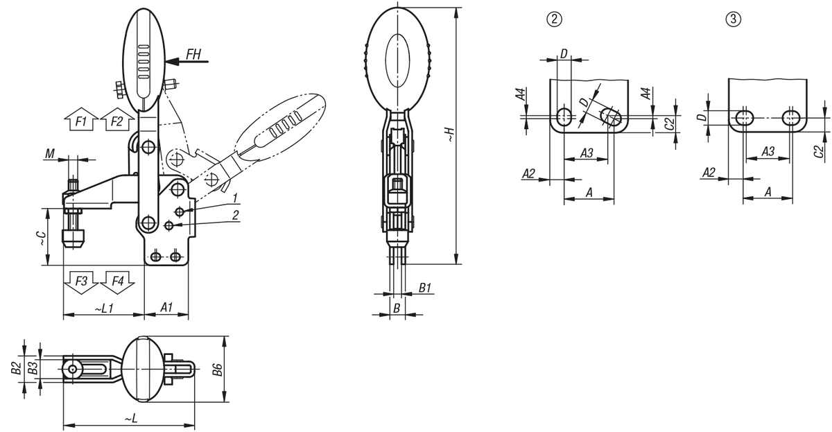 Snelspanner antistatisch verticaal met verticale voet en instelbare aandrukspindel